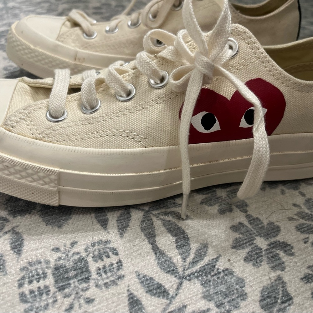 Cream Sneakers with Red Heart Design